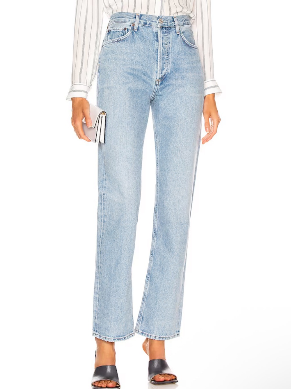 Agolde Lana Straight Leg High-Rise Jeans in Light Blue Denim Riptide Size 28
